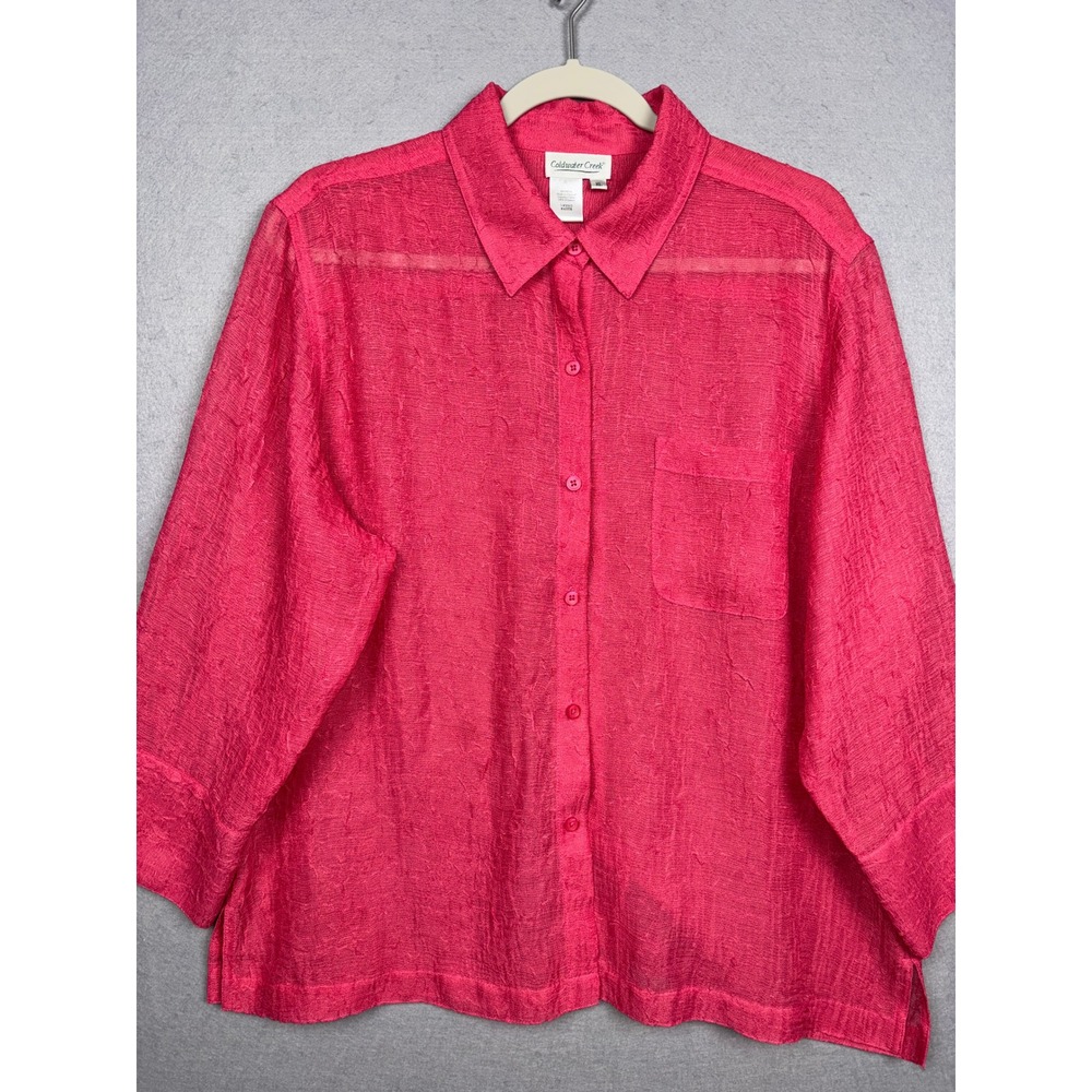 Coldwater Creek Button Up Womens XL Textured Sheer Long Sleeve Collared Shirt